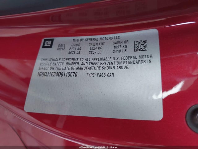 2013 Cadillac Cts Performance მანქანა იყიდება აუქციონზე, vin: 1G6DJ1E34D0115670, აუქციონის ნომერი: 44619602
