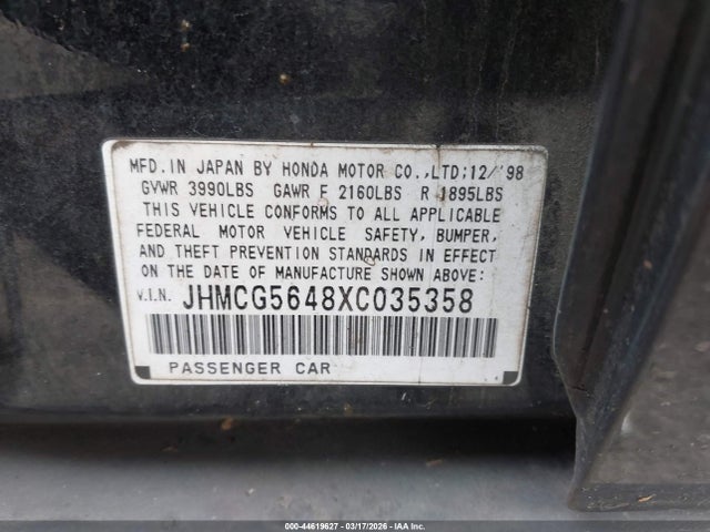 Aukcja sprzedaży 1999 Honda Accord Lx, vin: JHMCG5648XC035358, numer aukcji: 44619627