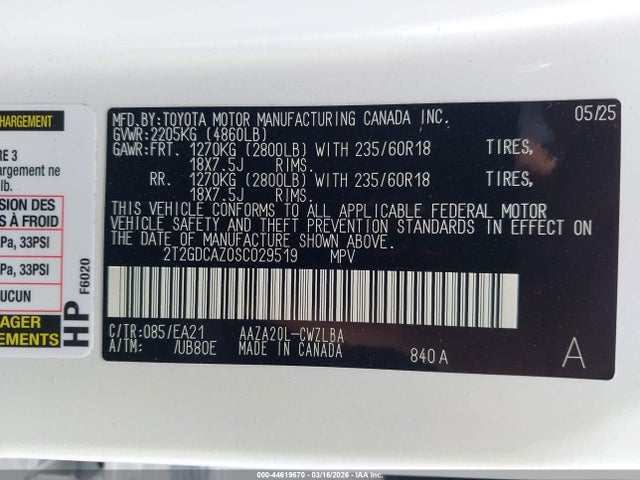 Aukcja sprzedaży 2025 Lexus Nx 250 Premium, vin: 2T2GDCAZ0SC029519, numer aukcji: 44619670