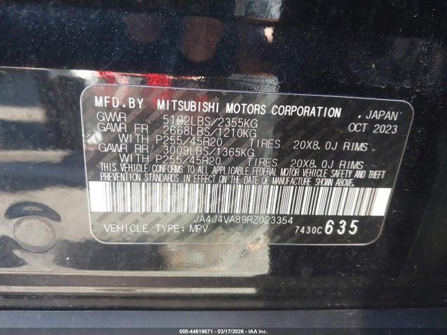 Продаж на аукціоні авто 2024 Mitsubishi Outlander Se 2.5 S-awc, vin: JA4J4VA89RZ023354, номер лоту: 44619671