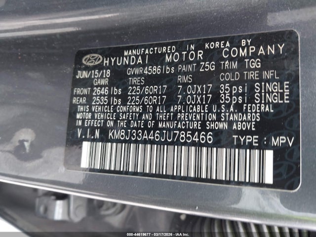 2018 HYUNDAI TUCSON KM8J33A46JU785466 Photo 8