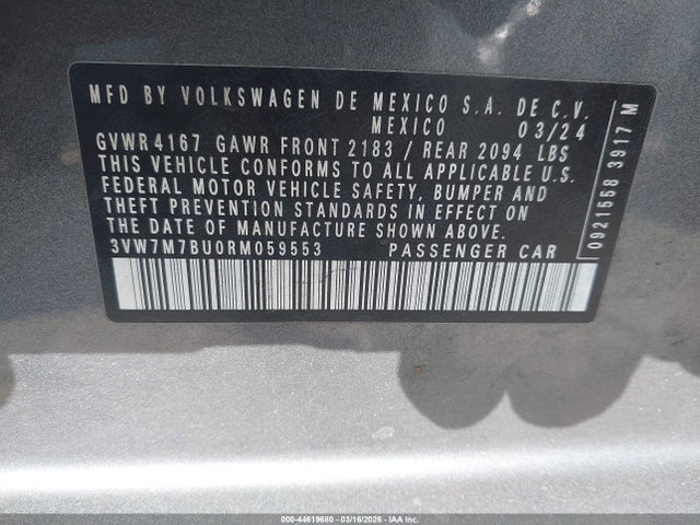 Продаж на аукціоні авто 2024 Volkswagen Jetta 1.5t Se, vin: 3VW7M7BU0RM059553, номер лоту: 44619680