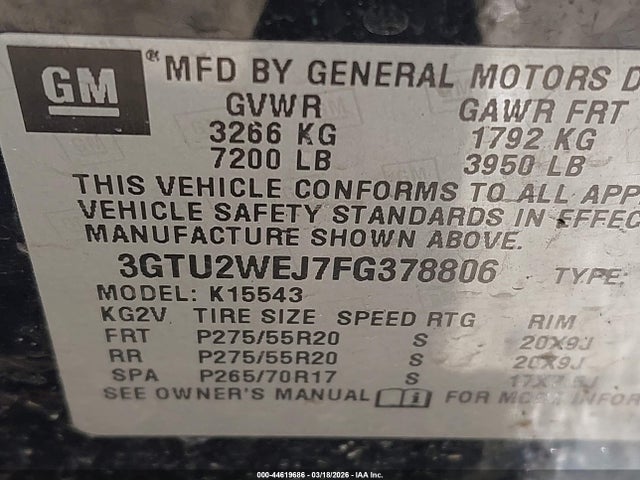 2015 Gmc Sierra 1500 Denali მანქანა იყიდება აუქციონზე, vin: 3GTU2WEJ7FG378806, აუქციონის ნომერი: 44619686