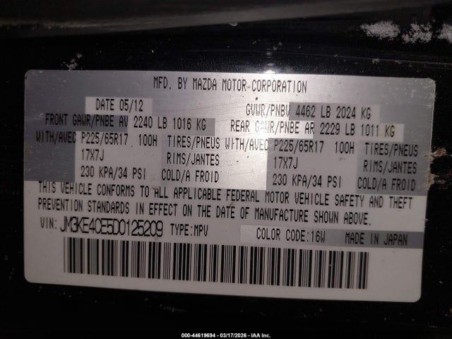 Aukcja sprzedaży 2013 Mazda Cx-5 Touring, vin: JM3KE4CE5D0125209, numer aukcji: 44619694