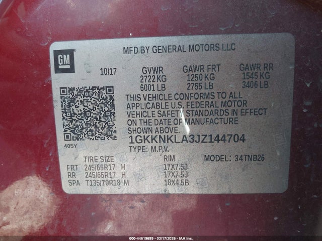 Aukcja sprzedaży 2018 Gmc Acadia Sle-1, vin: 1GKKNKLA3JZ144704, numer aukcji: 44619699