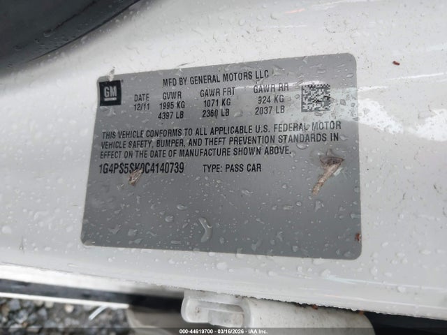 Aukcja sprzedaży 2012 Buick Verano Leather Group, vin: 1G4PS5SK0C4140739, numer aukcji: 44619700