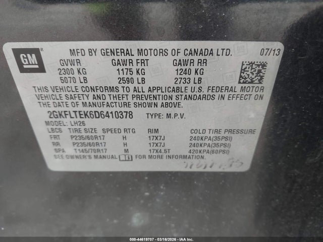 Продаж на аукціоні авто 2013 Gmc Terrain Sle-2, vin: 2GKFLTEK6D6410378, номер лоту: 44619707