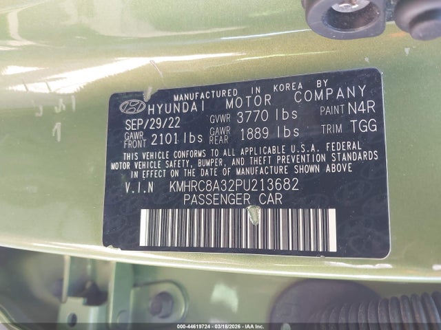 44619724 :رقم المزاد ، KMHRC8A32PU213682 vin ، 2023 Hyundai Venue Sel مزاد بيع