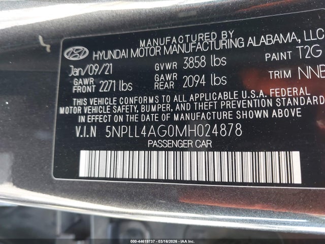 5NPLL4AG0MH024878 Hyundai ELANTRA SE