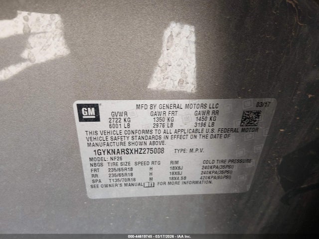 Aukcja sprzedaży 2017 Cadillac Xt5 Standard, vin: 1GYKNARSXHZ275008, numer aukcji: 44619745