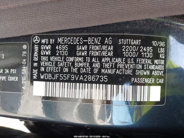 Aukcja sprzedaży 1997 Mercedes-benz E 320, vin: WDBJF55F9VA286735, numer aukcji: 44619748