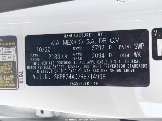 3KPF24AD7RE714998 KIA Forte Lxs