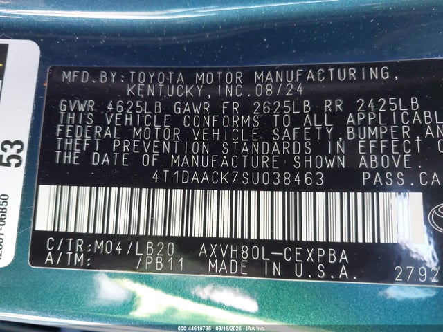 2025 TOYOTA CAMRY 4T1DAACK7SU038463 Photo 8