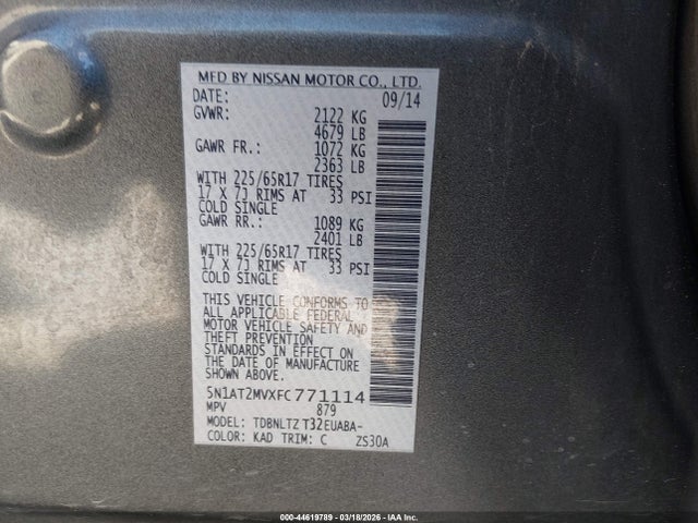 5N1AT2MVXFC771114 Nissan ROGUE SV