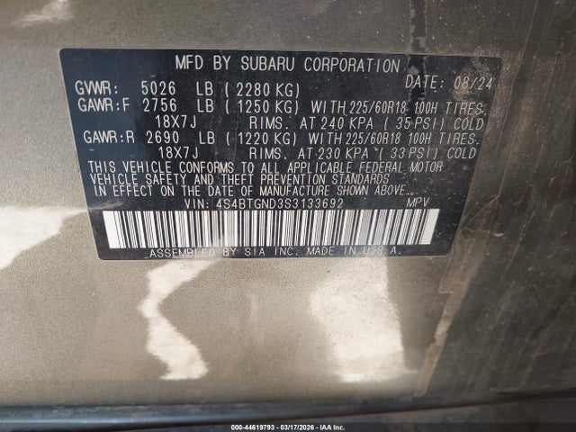 4S4BTGND3S3133692 Subaru Outback Limited Xt