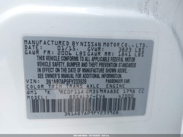 3N1AB7AP9FY233928 Nissan SENTRA SV