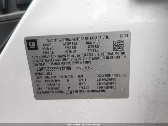 44619805 :رقم المزاد ، 2GKFLSE33F6173709 vin ، 2015 Gmc Terrain Slt-1 مزاد بيع