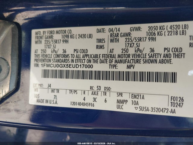 1FMCU0GX5EUD17000 Ford ESCAPE SE