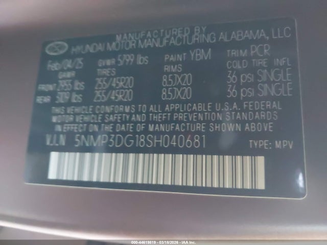 2025 Hyundai Santa Fe Hybrid Limited მანქანა იყიდება აუქციონზე, vin: 5NMP3DG18SH040681, აუქციონის ნომერი: 44619819
