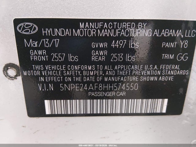 5NPE24AF8HH574550 Hyundai Sonata