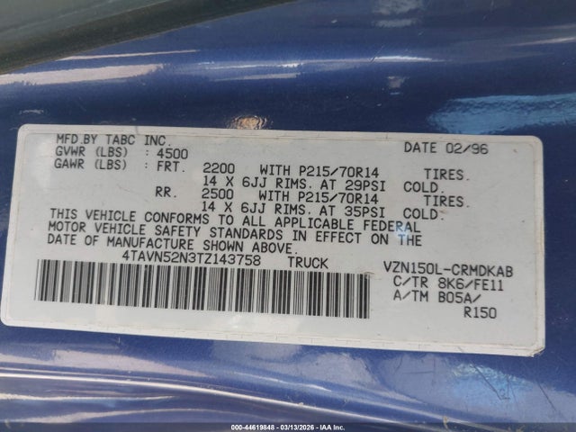 1996 TOYOTA TACOMA 4TAVN52N3TZ143758 Photo 8
