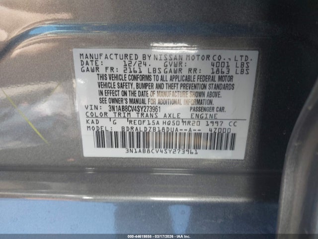 3N1AB8CV4SY273961 Nissan SENTRA SV
