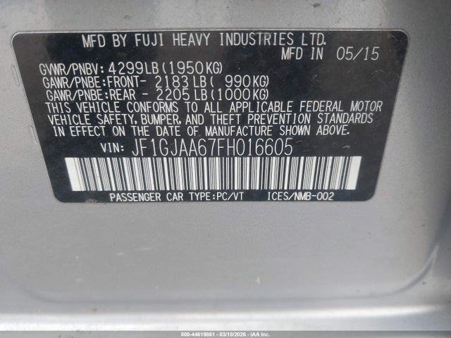 Subaru Impreza 2.0i 2015 JF1GJAA67FH016605 Image 9