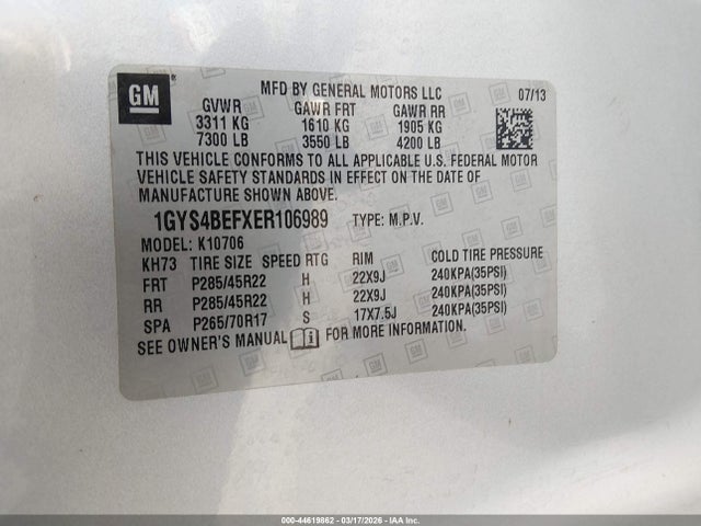 Продажа на аукционе авто 2014 Cadillac Escalade Luxury, vin: 1GYS4BEFXER106989, номер лота: 44619862