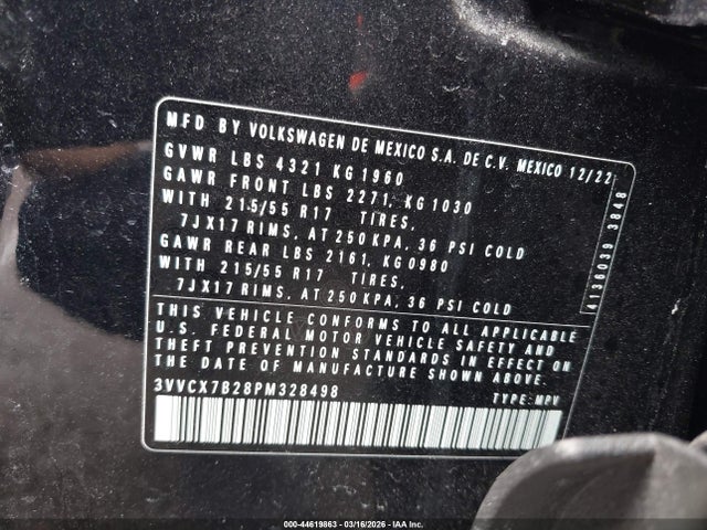 Продаж на аукціоні авто 2023 Volkswagen Taos 1.5t S, vin: 3VVCX7B28PM328498, номер лоту: 44619863