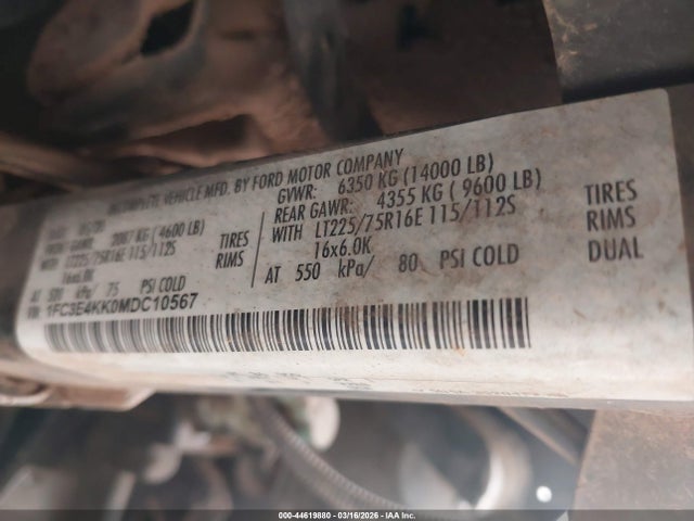 44619880 :رقم المزاد ، 1FC3E4KK0MDC10567 vin ، 2021 Ford Econoline E450 Super Duty Commercial Stripped Chassis مزاد بيع