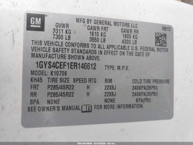 2014 Cadillac Escalade Premium მანქანა იყიდება აუქციონზე, vin: 1GYS4CEF1ER146612, აუქციონის ნომერი: 44619885