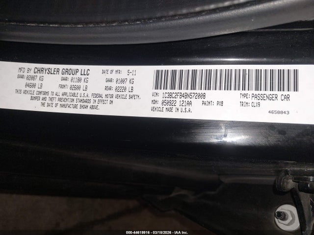 2011 Chrysler 200 Limited მანქანა იყიდება აუქციონზე, vin: 1C3BC2FB4BN572008, აუქციონის ნომერი: 44619916