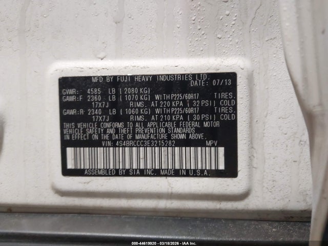 Продаж на аукціоні авто 2014 Subaru Outback 2.5i Premium, vin: 4S4BRCCC3E3215282, номер лоту: 44619920
