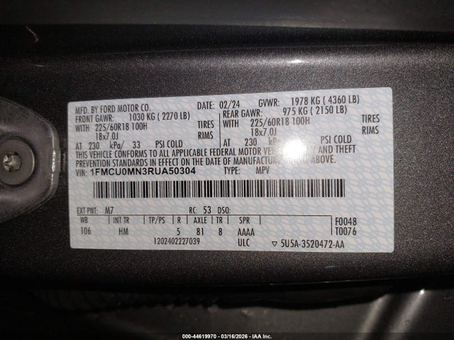 2024 FORD ESCAPE 1FMCU0MN3RUA50304 Photo 8