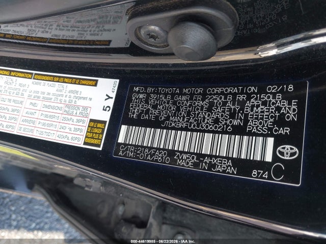 Toyota Prius Two 2018 JTDKBRFU0J3060216 Image 9
