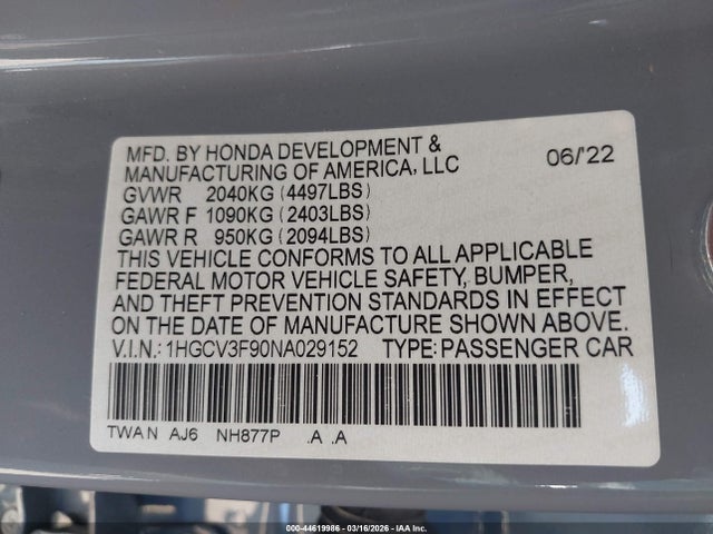 2022 HONDA ACCORD HYBRID 1HGCV3F90NA029152 Photo 8