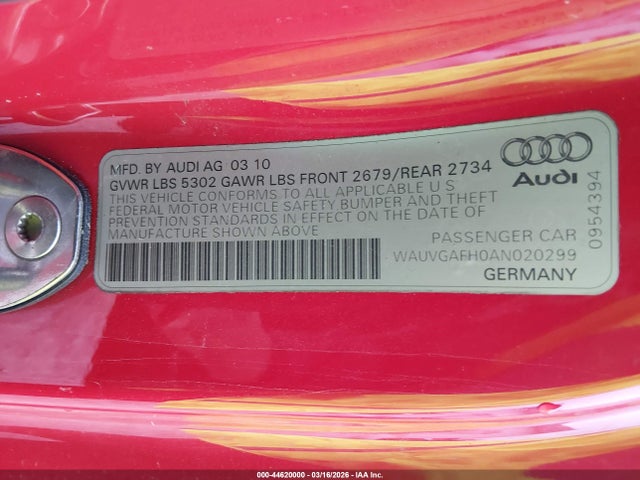 2010 AUDI S5 WAUVGAFH0AN020299 Photo 8