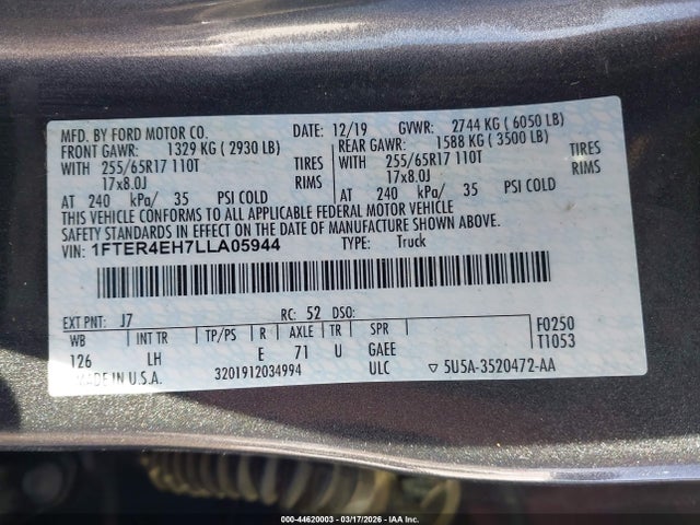 Ford RANGER XL 2020 1FTER4EH7LLA05944 Image 9
