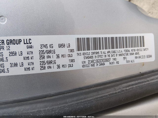 44620015 :رقم المزاد ، 2C4RC1BG3CR339697 vin ، 2012 Chrysler Town & Country Touring مزاد بيع