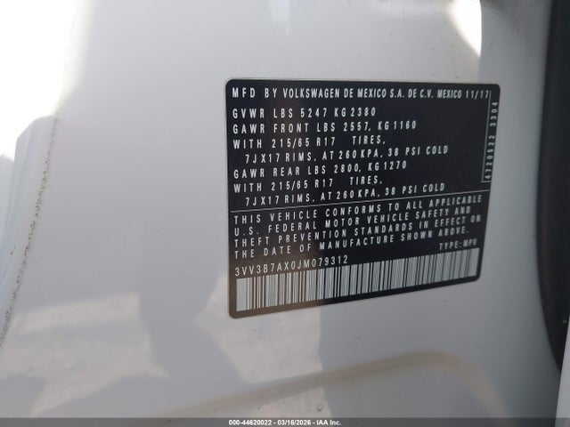2018 VOLKSWAGEN TIGUAN 3VV3B7AX0JM079312 Photo 8