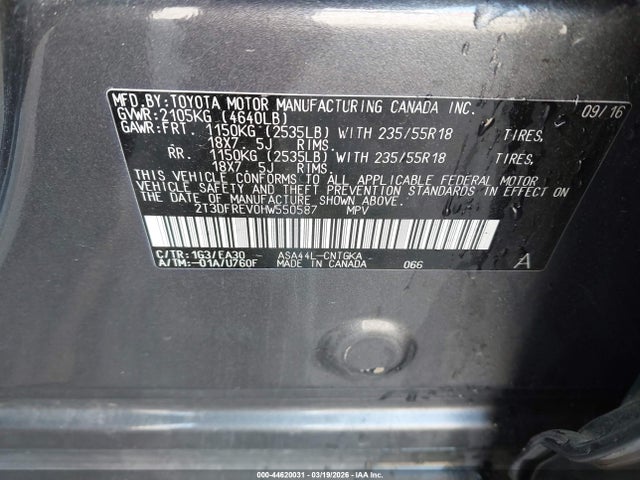 2T3DFREV0HW550587 Toyota Rav4 Limited