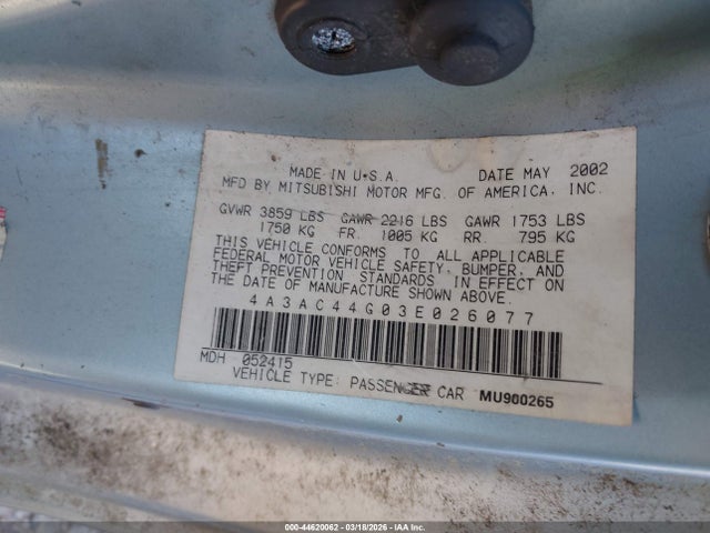 2003 MITSUBISHI ECLIPSE 4A3AC44G03E026077 Photo 8