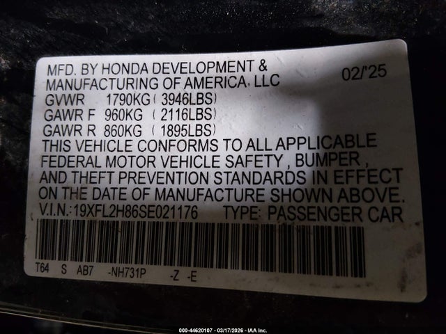 19XFL2H86SE021176 Honda Civic Sedan Sport