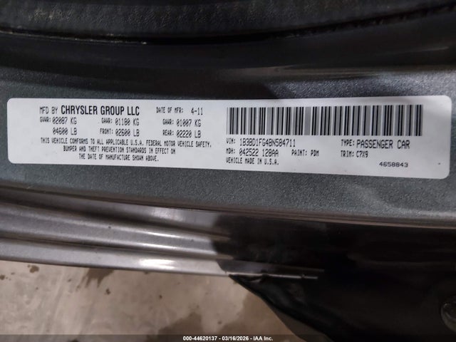 Aukcja sprzedaży 2011 Dodge Avenger Mainstreet, vin: 1B3BD1FG4BN584711, numer aukcji: 44620137