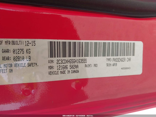 Продажа на аукционе авто 2016 Dodge Charger Sxt, vin: 2C3CDXHG5GH163555, номер лота: 44620139