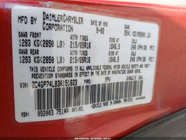 2003 CHRYSLER TOWN & COUNTRY 2C4GP74L83R151623 Photo 8