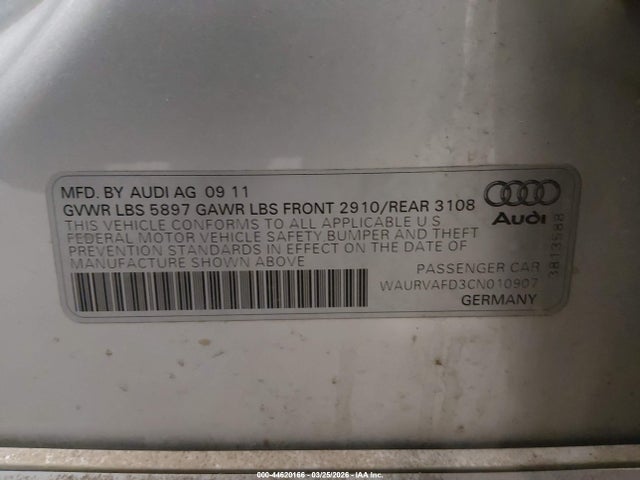 2012 Audi A8 L 4.2 მანქანა იყიდება აუქციონზე, vin: WAURVAFD3CN010907, აუქციონის ნომერი: 44620166