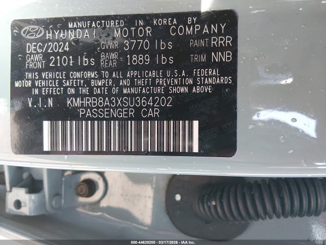 Aukcja sprzedaży 2025 Hyundai Venue Se, vin: KMHRB8A3XSU364202, numer aukcji: 44620200