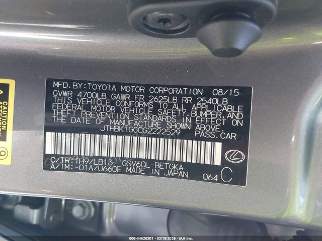 JTHBK1GG0G2222529 Lexus ES 350