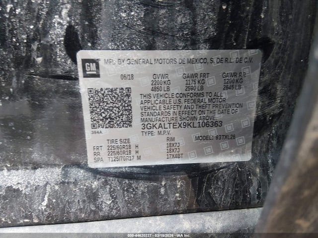 Aukcja sprzedaży 2019 Gmc Terrain Sle, vin: 3GKALTEX9KL106363, numer aukcji: 44620227